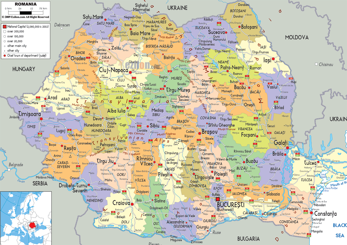 Románia térképe